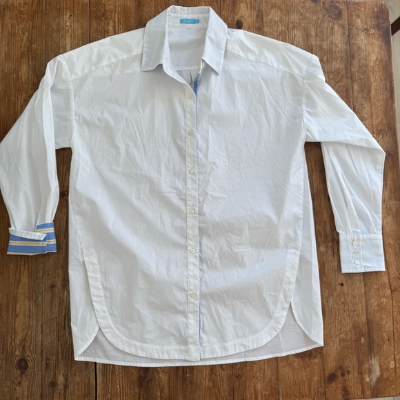 J.McLaughlin‎ Ermine Cotton Stretch Contrast Poplin Button White Blouse S NWOT - Picture 2 of 14